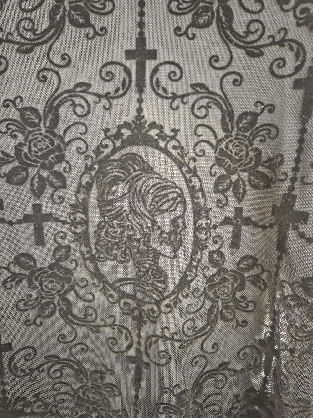 Unique Vintage Black Flocked Lace High Neck Blouse - Picture 4 of 6